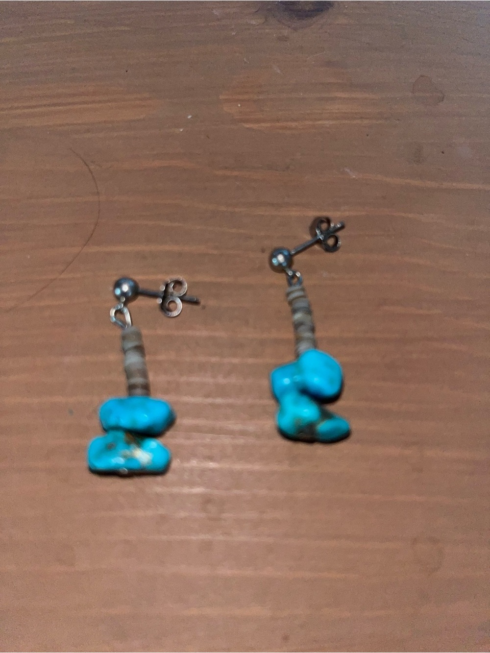 Navajo genuine turquoise and heshi earrings. Handmade vintage jewelry. Unmarked